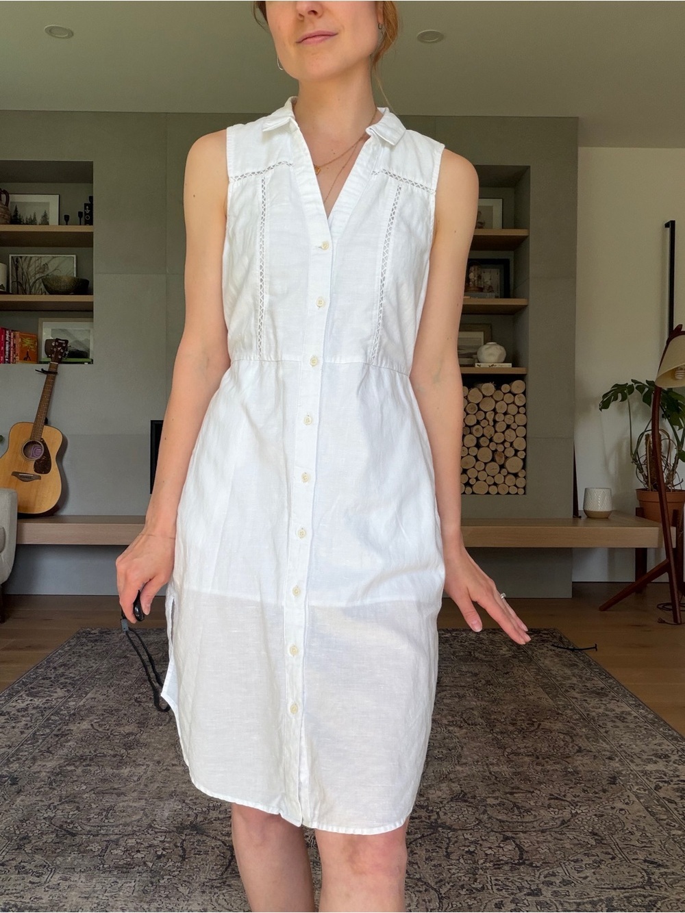 Banana Republic linen and cotton Sleeveless Button Down Tie Waist Midi dress - Picture 7 of 14